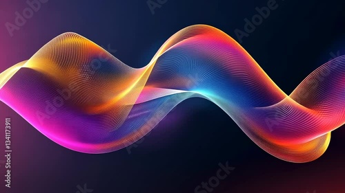 Abstract Digital Wavy Formation in Vibrant Colors on Dark Background with Glowing Light Effects