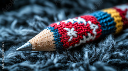 Obraz na płótnie Colorful patterned pencil resting on a soft textured surface in a cozy setting w salonie