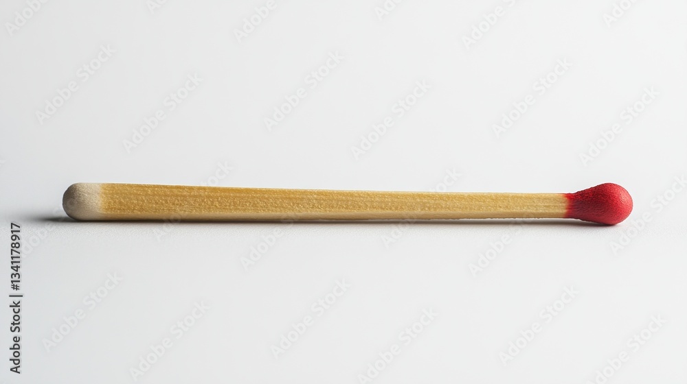 Single matchstick isolated on white background.