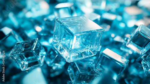 Obraz na płótnie Sparkling ice cubes scattered on a background creating a cool blue ambiance w salonie