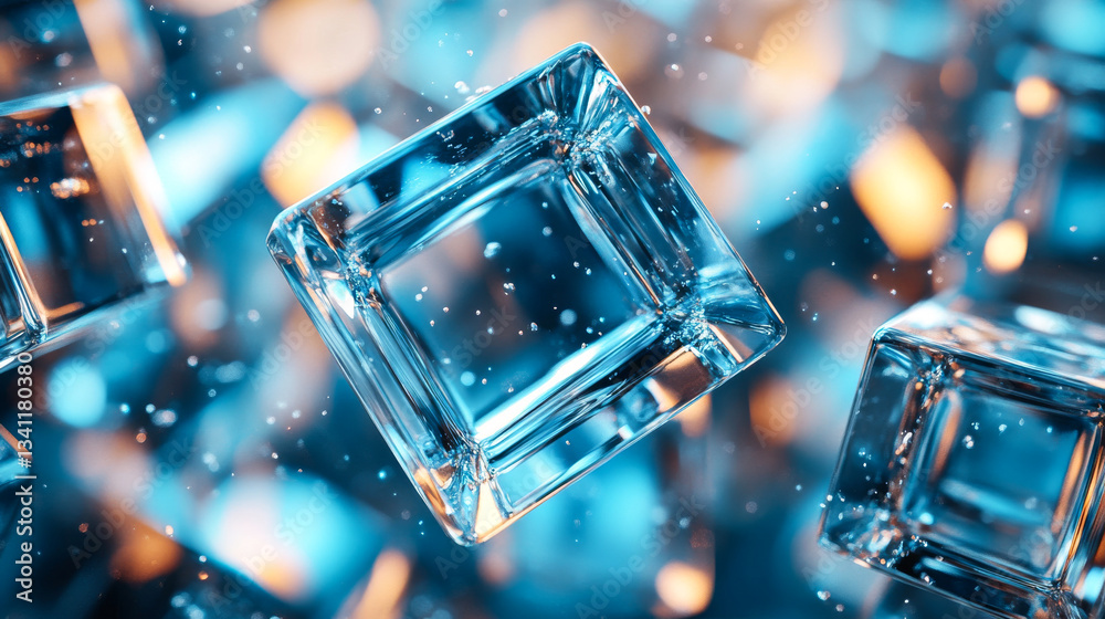 Abstract floating ice cubes creating a visually stunning composition