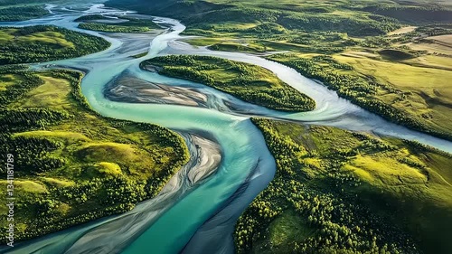 Wallpaper Mural Aerial View of a Serene River Winding Through Lush Green Landscape Torontodigital.ca