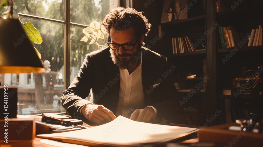 Obraz premium A fashion forward businessman wearing a tailored suit at work.