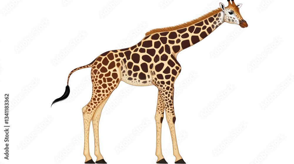 Obraz premium A giraffe standing on a white background.