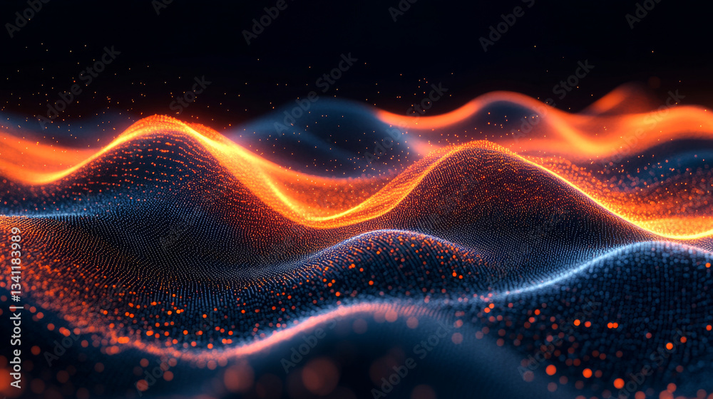Bright waves of light create an abstract landscape of color in digital format