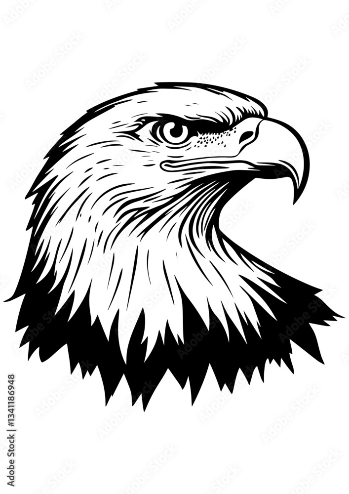 Obraz premium Eagle vector illustration, black and white line art, gift ideas, engrave laser, tattoo idea, logo design, vector sketch, printable, eagle predator bird design, symbol freedom 