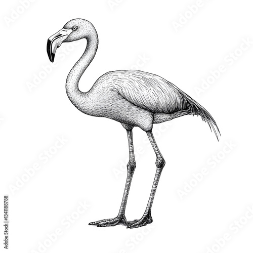 Elegant flamingo illustrated in black and white sketch