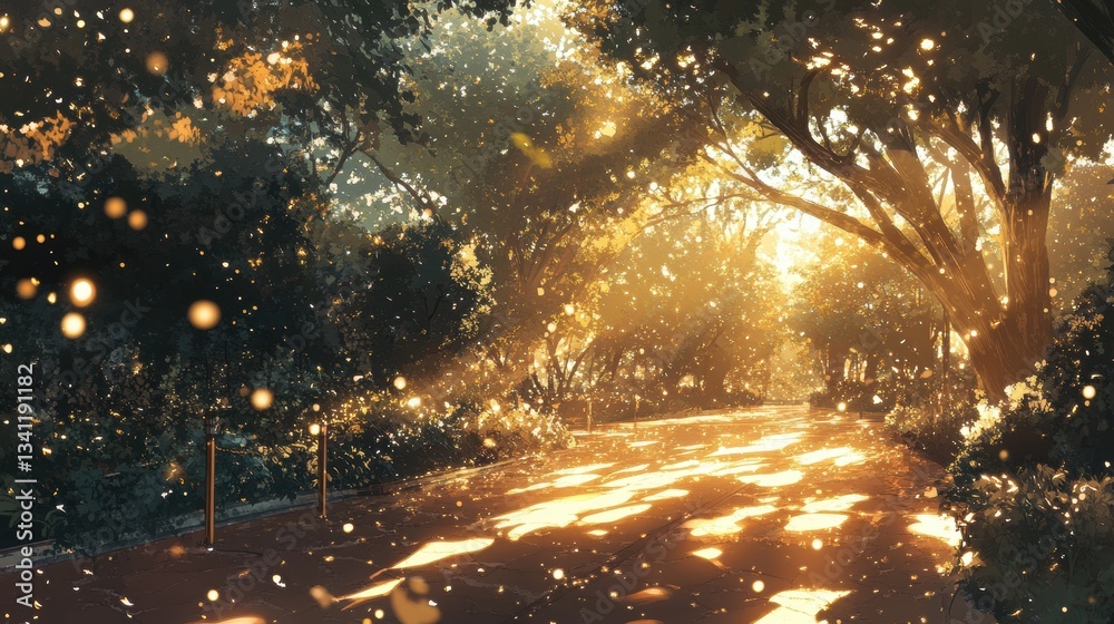 Naklejka premium Sunlight through trees. Generative AI