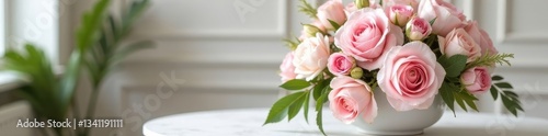 Soft focus, elegant pink & white floral arrangement Console with gentle beauty , carnation, healing, background