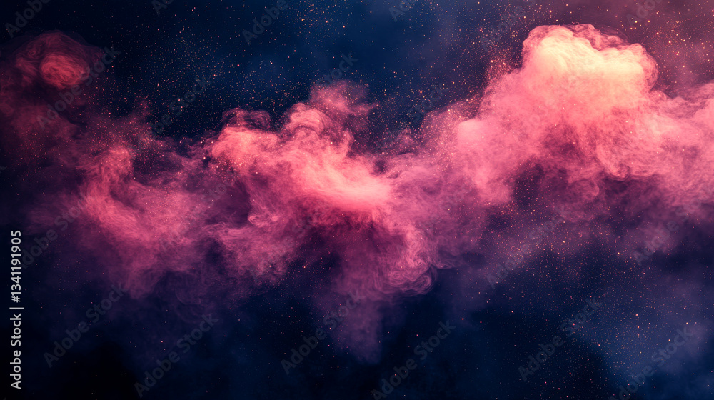 Colorful cosmic clouds forming in the deep expanse of space at night