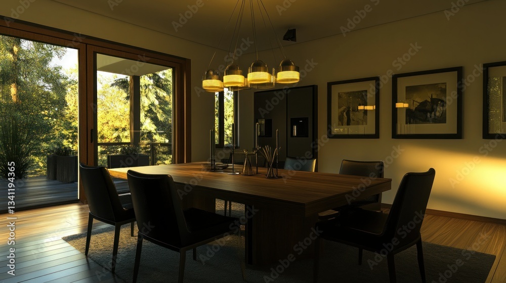 Modern dining room with patio view Modern dining room with patio view