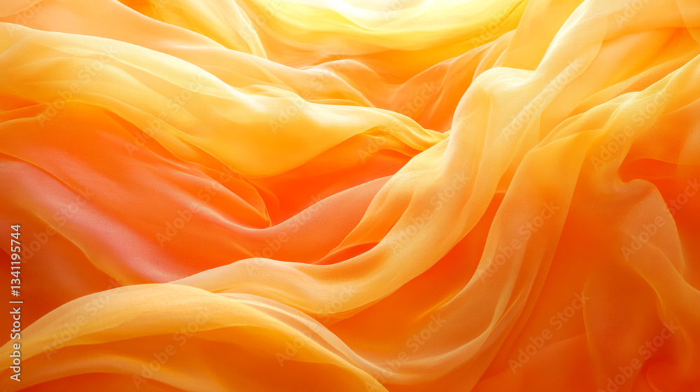 Vibrant orange and yellow fabric draping on a smooth surface in a soft light