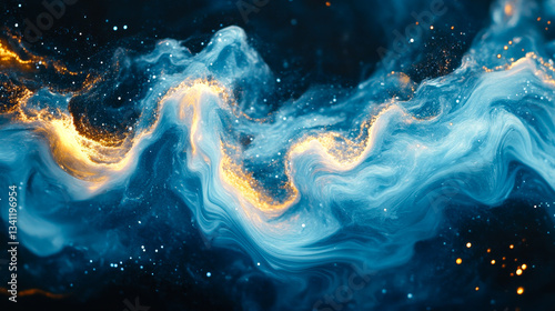 Obraz na płótnie Colorful abstract swirl of blue and gold in a cosmic style resembling a galaxy w salonie