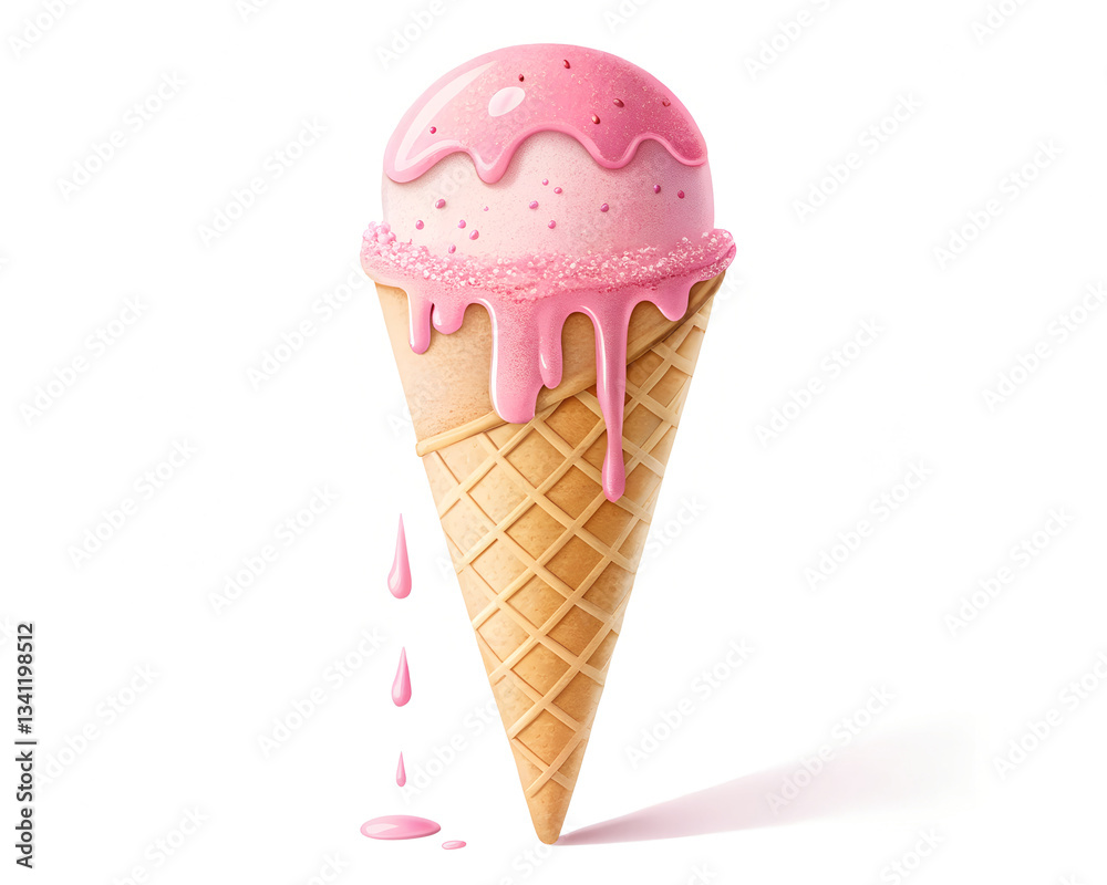 Melting Strawberry Ice Cream Cone with Dripping Pink Frosting and Sprinkles on Waffle Cone
Melting Strawberry Ice Cream Cone with Dripping Pink Frosting and Sprinkles on Waffle Cone