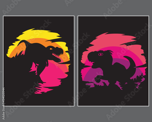 Dinosaur Silhouette T-Shirt Design Vector
