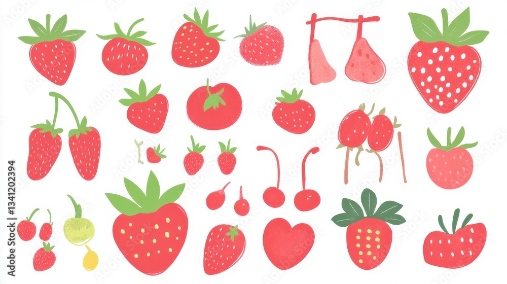 Adorable Strawberry Collection: Fresh Summer Fruits, Simple Illustrations, and Cute Designs Adorable Strawberry Collection: Fresh Summer Fruits, Simple Illustrations, and Cute Designs