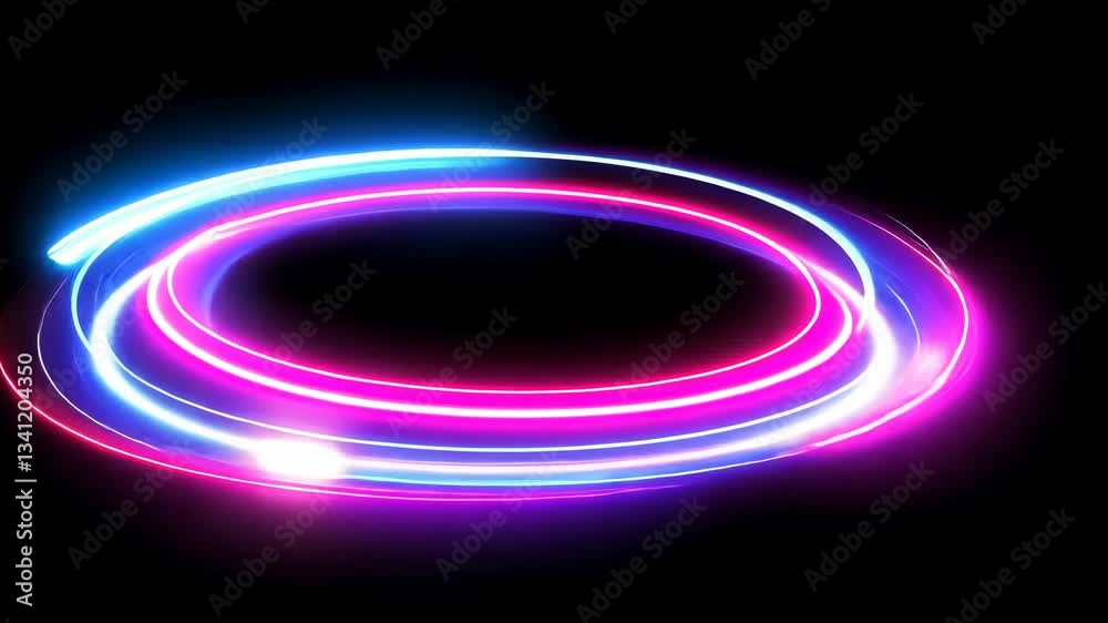 Abstract Neon Light Rings with Glowing Blue and Pink Colors on Black Background Abstract Neon Light Rings with Glowing Blue and Pink Colors on Black Background