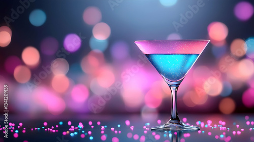 Glowing Bioluminescent Cocktail in Martini Glass