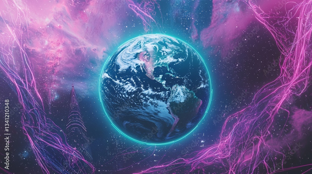 Abstract Technology Background with Vibrant Flowing Energy