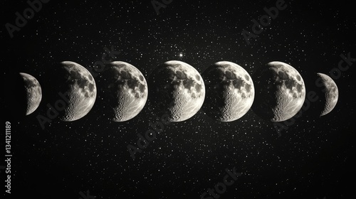 an image depicting the phases of the moon in abstract white designs.