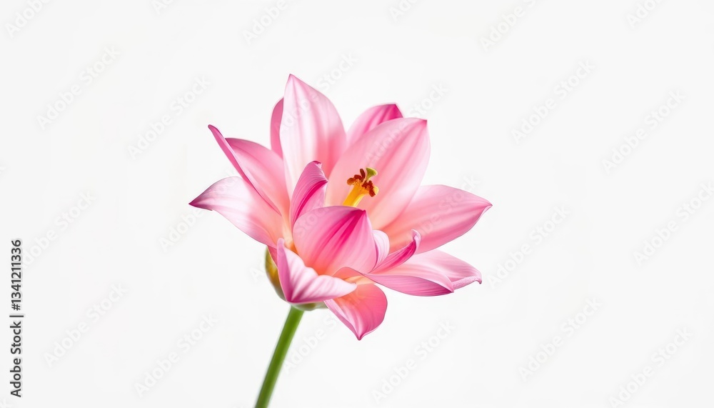 Fototapeta premium Single vibrant bloom, petals unfurled, against pure white, macro photography, spring