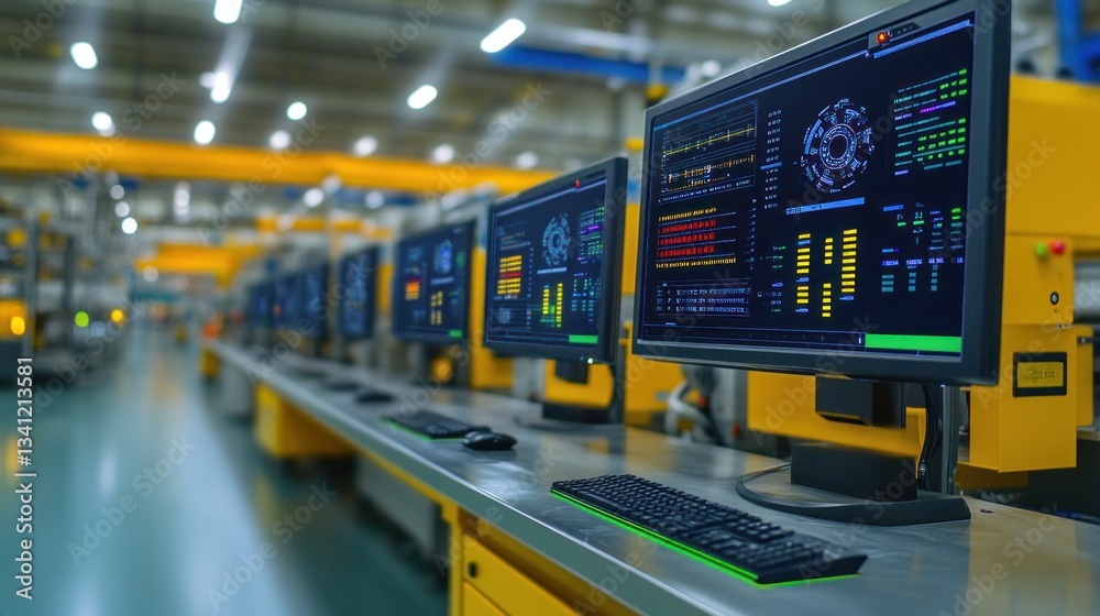 Naklejka premium Industrial Factory Control Room: Advanced Technology and Automation