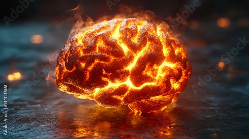 Obraz na płótnie Fiery brain concept represents creativity and knowledge sparking inspiration in the dark w salonie