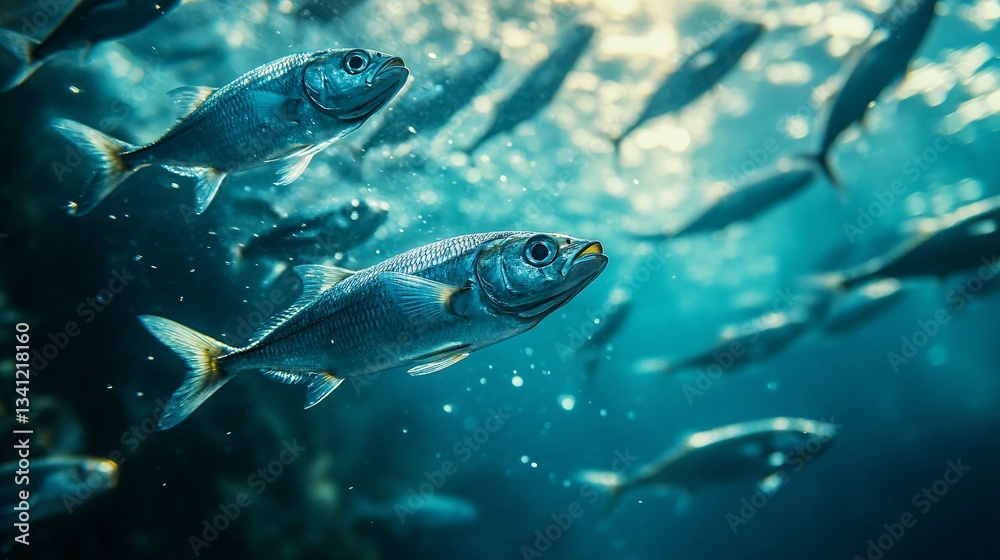 Fototapeta premium A school of fish swimming gracefully underwater in the ocean