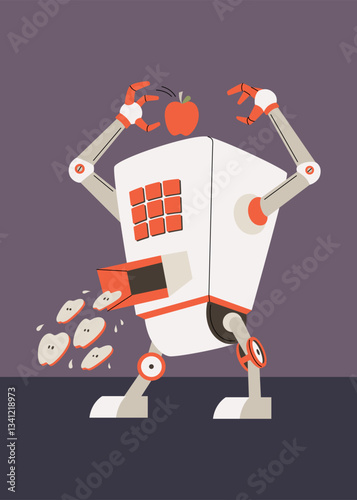 A futuristic food-processing robot transforms an apple into perfectly sliced pieces