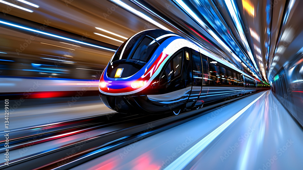 High Speed Hyperloop Train Traveling Through a Tunnel at Night High Speed Hyperloop Train Traveling Through a Tunnel at Night