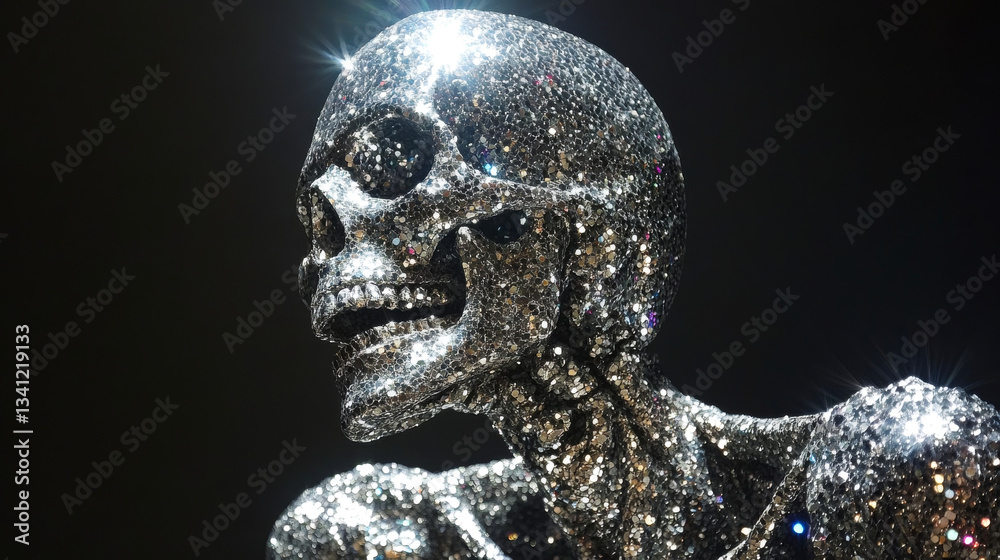 Sparkling skeleton art display showcasing intricate design and creativity at an exhibition