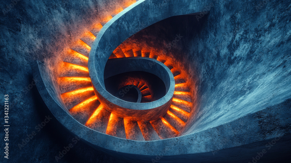 Spiral staircase with glowing steps in a modern architectural setting