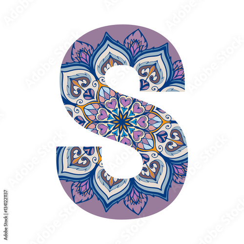 Letter s with mandala elements, png letter with decorative typography art transparent background