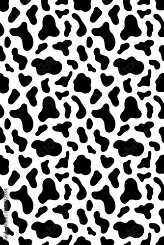  Seamless black and white cow skin texture. Pattern for milk farm production, covers, print for clothes, posters, cards, banners etc.
