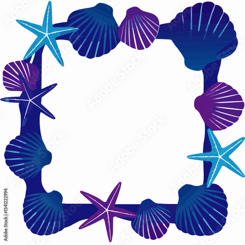 Oceanic Frame: A beautifully arranged frame composed of various seashells and starfish, creating a vibrant and captivating design reminiscent of the ocean's depths.