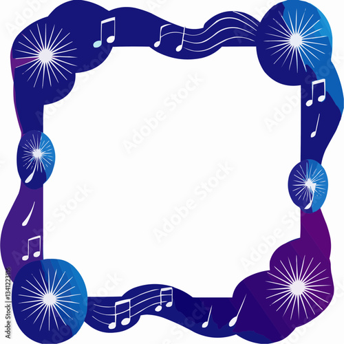 Music Frame: A dynamic, artistic frame is intricately designed with musical notes, rhythmic lines, and celestial starbursts, creating a captivating blend of visual and auditory elements.