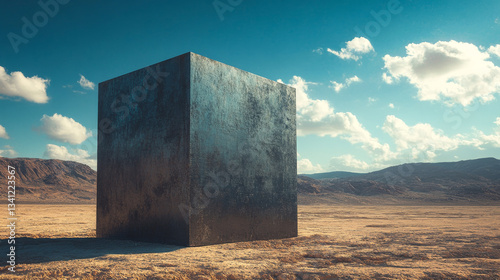Obraz na płótnie Monolith stands alone in an expansive desert landscape under a bright sky w salonie