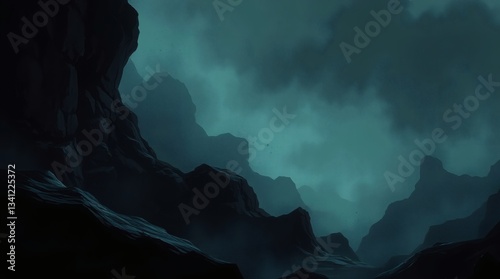 Eerie Dark Mist over the Mountains Illustration