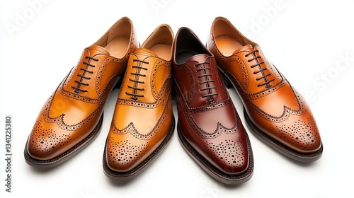Two pairs of men's brogue shoes neatly arranged on a white background