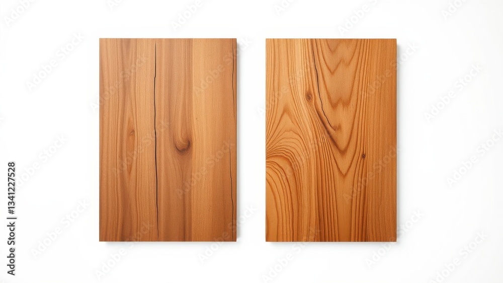 Naklejka premium High-resolution images of two light brown wood panels showing natural grain patterns and subtle cracks