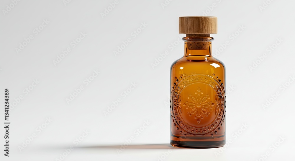 Isolated Decorative Brown Bottle with Wooden Lid on White Background Isolated Decorative Brown Bottle with Wooden Lid on White Background