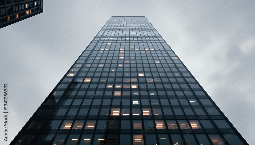 custom made wallpaper toronto digitalLooking Up at Modern Skyscraper Architecture with Illuminated Windows at Dusk