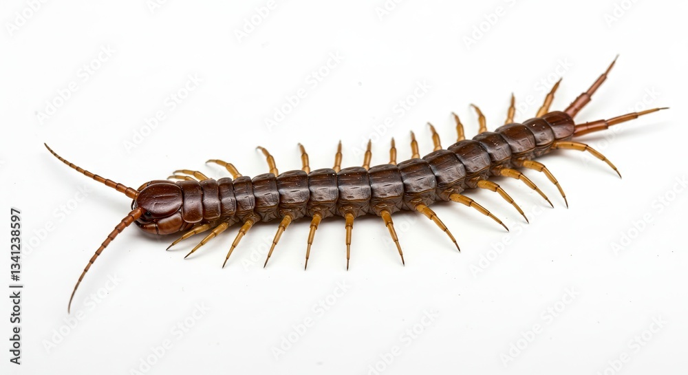 Centipede Crawling on White Background in Studio Lighting for Scientific Study Centipede Crawling on White Background in Studio Lighting for Scientific Study