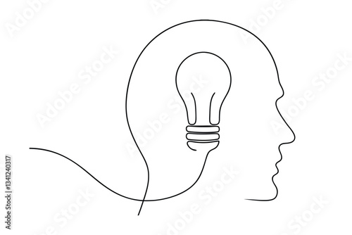 Continuous Line Art Head, Idea, Light Bulb, Inspiration, Concept, Creativity, Innovation, Mind, Thou