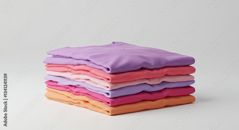 Stack of Folded Pastel T-shirts Clean Laundry on White Background Stack of Folded Pastel T-shirts Clean Laundry on White Background