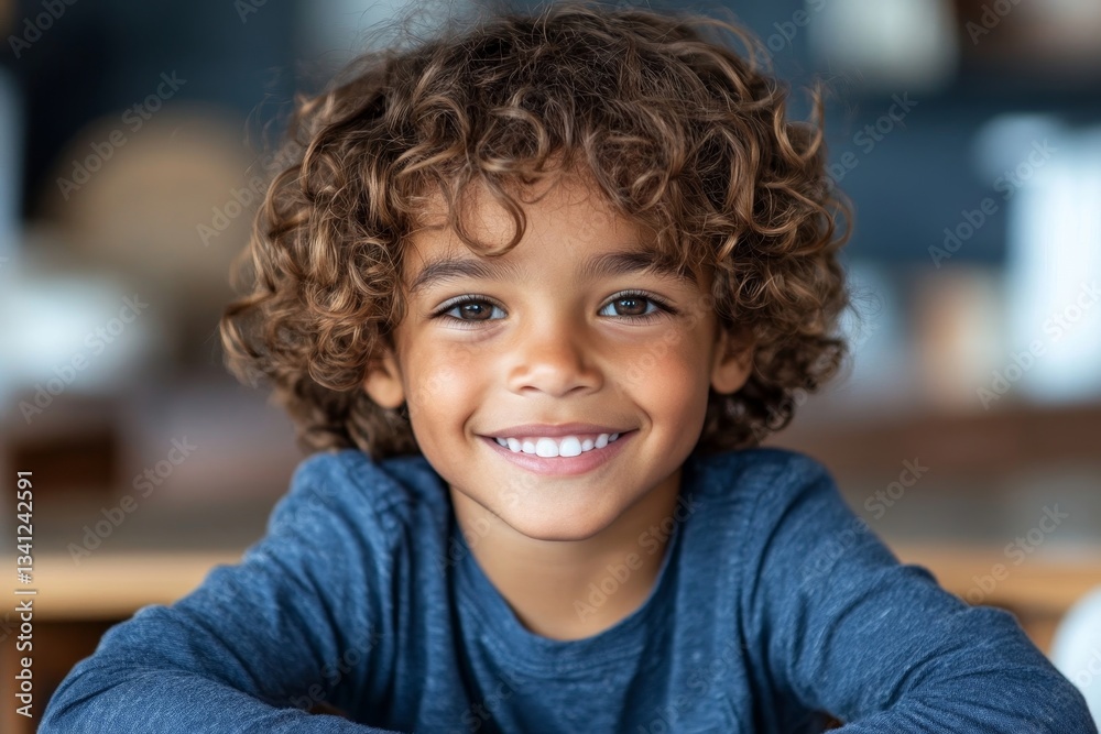 a cheerful young boy with curly hair smiles brightly, showcasing his adorable charm a cheerful young boy with curly hair smiles brightly, showcasing his adorable charm