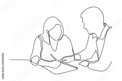 Oneline drawing of business meeting, collaboration, teamwork, partnership, consultation