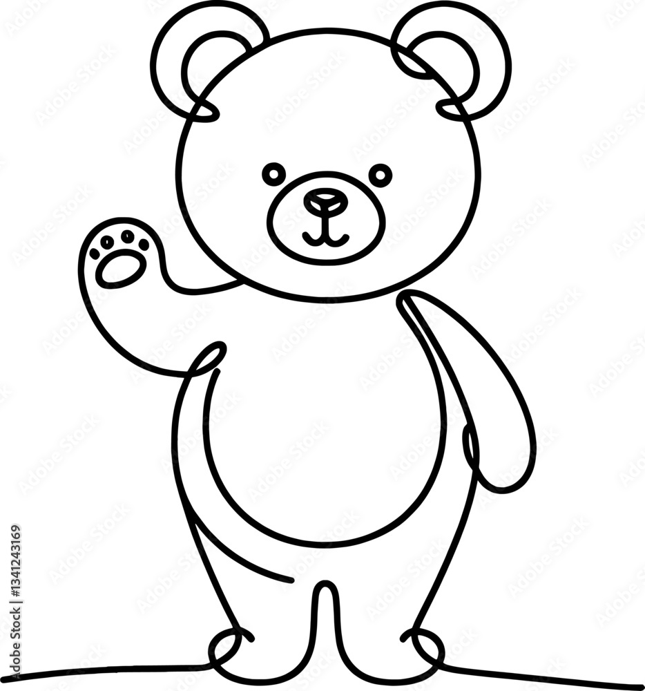 Naklejka premium cute, cartoon style bear character with friendly wave, exuding warm, welcome vibe. This playful design is perfect for children