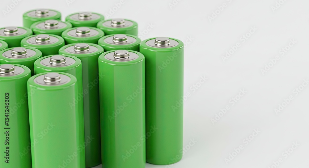 Stack of Green Aa Batteries on White Background for Energy Needs Stack of Green Aa Batteries on White Background for Energy Needs