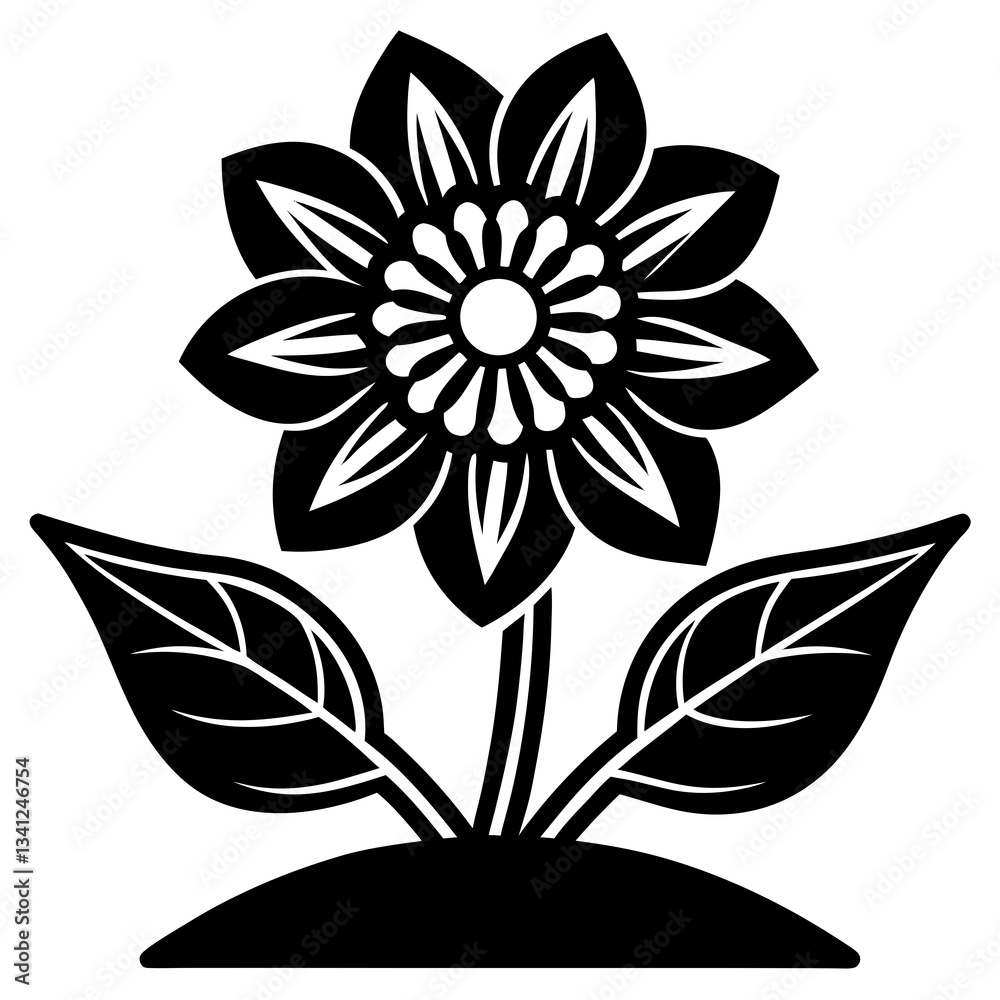 Black Flower Icon Vector , Floral Silhouette Design Black Flower Icon Vector , Floral Silhouette Design